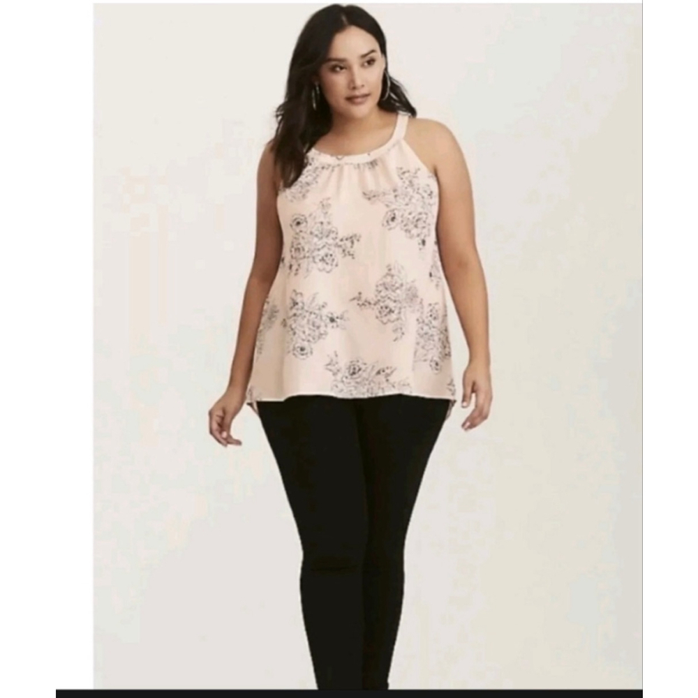 Torrid Plus 2X Blush Pink Black Floral Halter Neck Tank Top - Picture 2 of 12